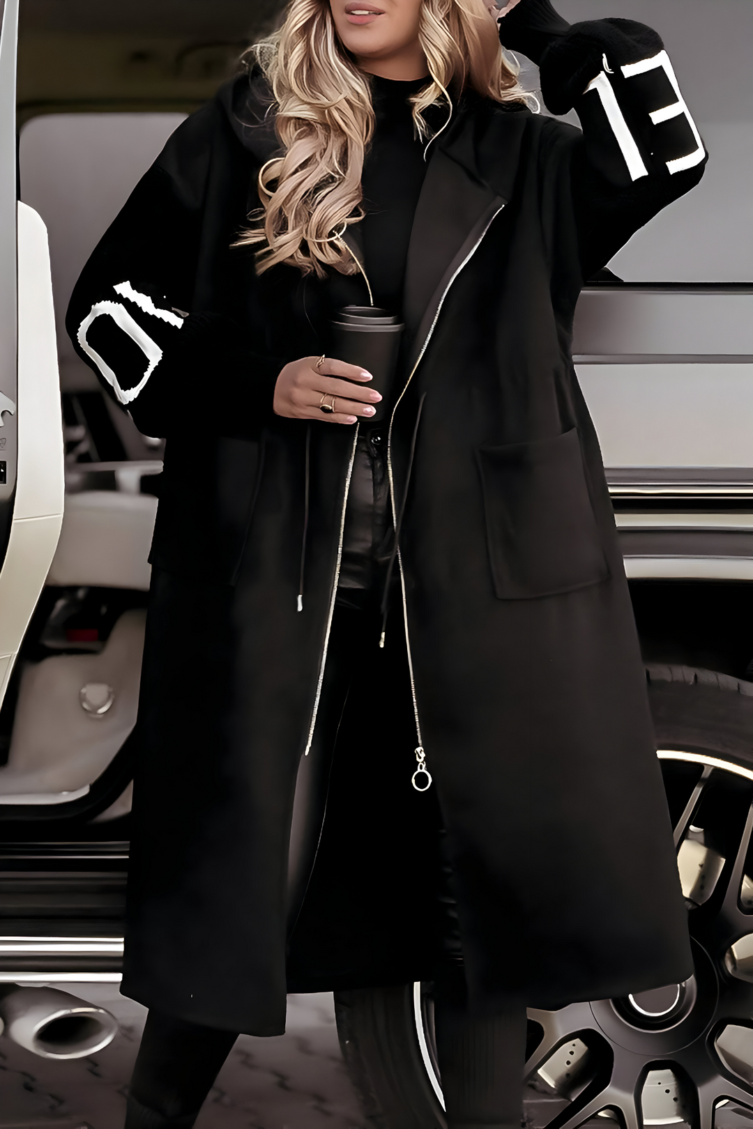 Lysanne - Longline Hooded Coat With Pockets
