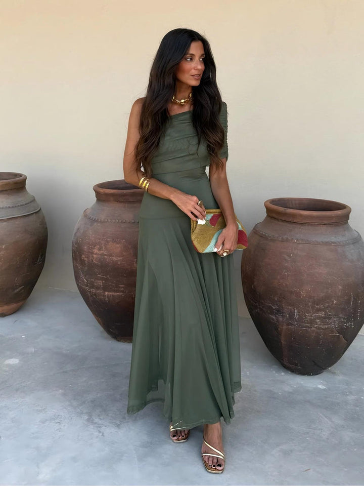 Dainia - One-Shoulder Mesh Maxi Dress