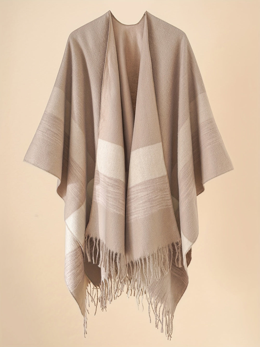 Lirelle - Geometric Pattern Fringed Poncho Shawl Wrap