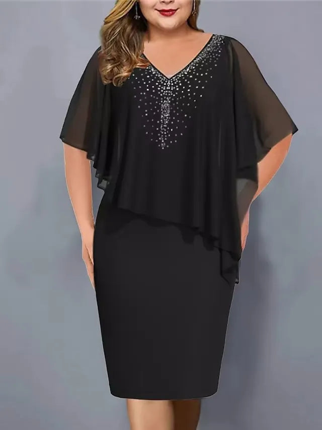 Kasiani - Rhinestone-Embellished Chiffon V-Neck Dress