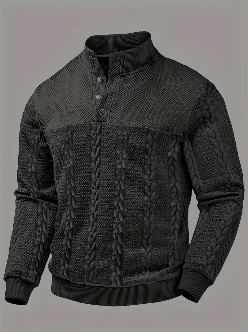 Dawson - Long Sleeve Henley Sweater With Striped