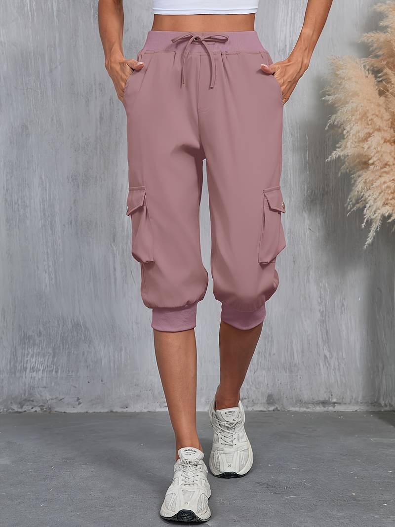 Kirabo - Summer Multi-Pocket Cargo Pants With Ribbed Elastic