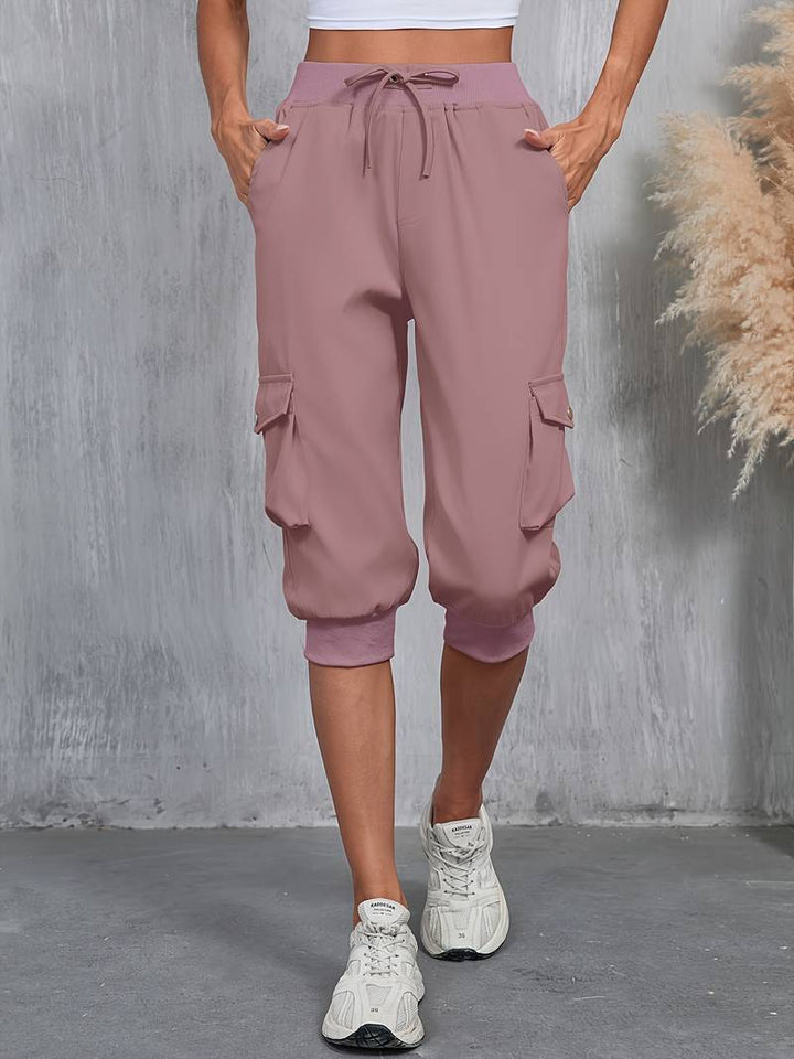 Kirabo - Summer Multi-Pocket Cargo Pants With Ribbed Elastic