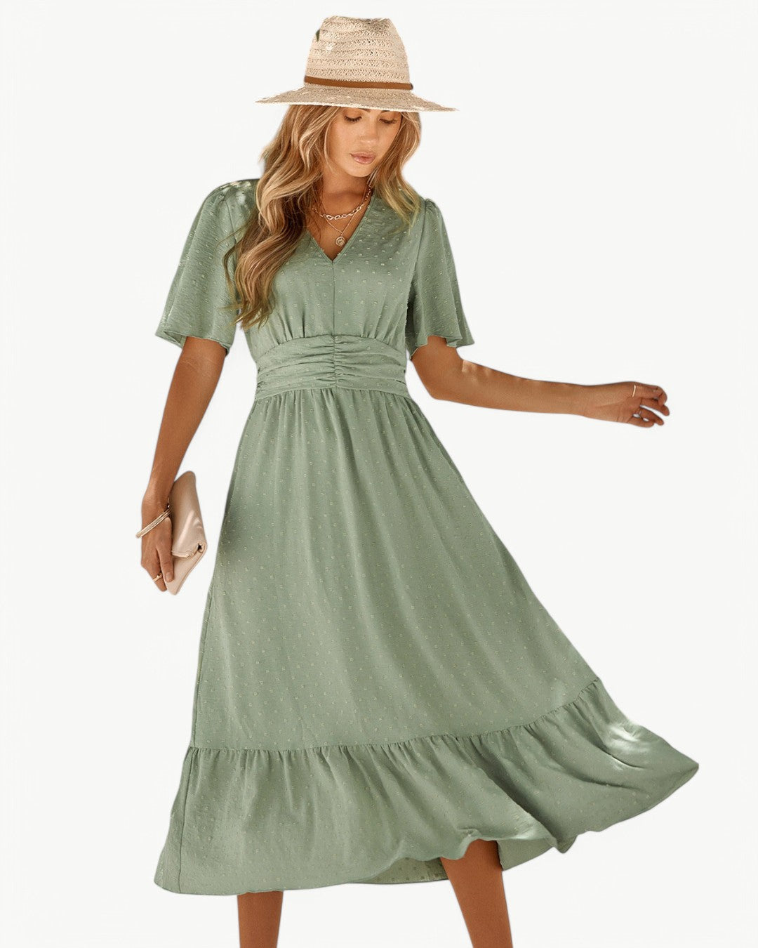 Marwa - Short Sleeves Dress with V-Neck