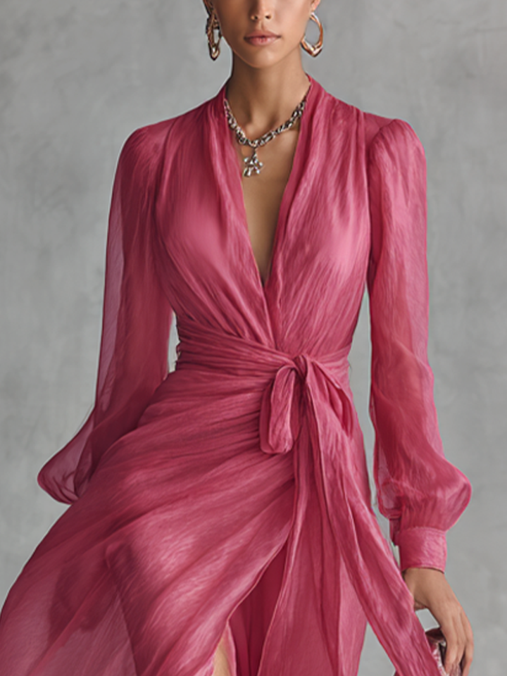 Jalesa - Chiffon Maxi Dress With Tie Waist