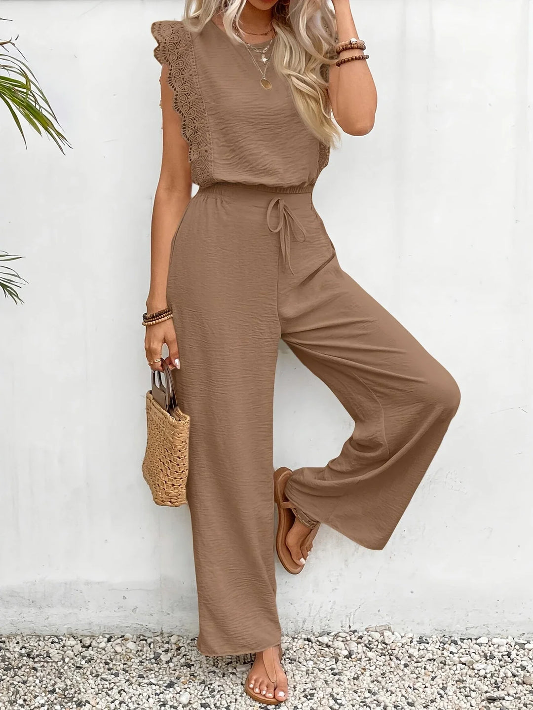 Ziva - Elegant Lace Top And Wide Leg Pant