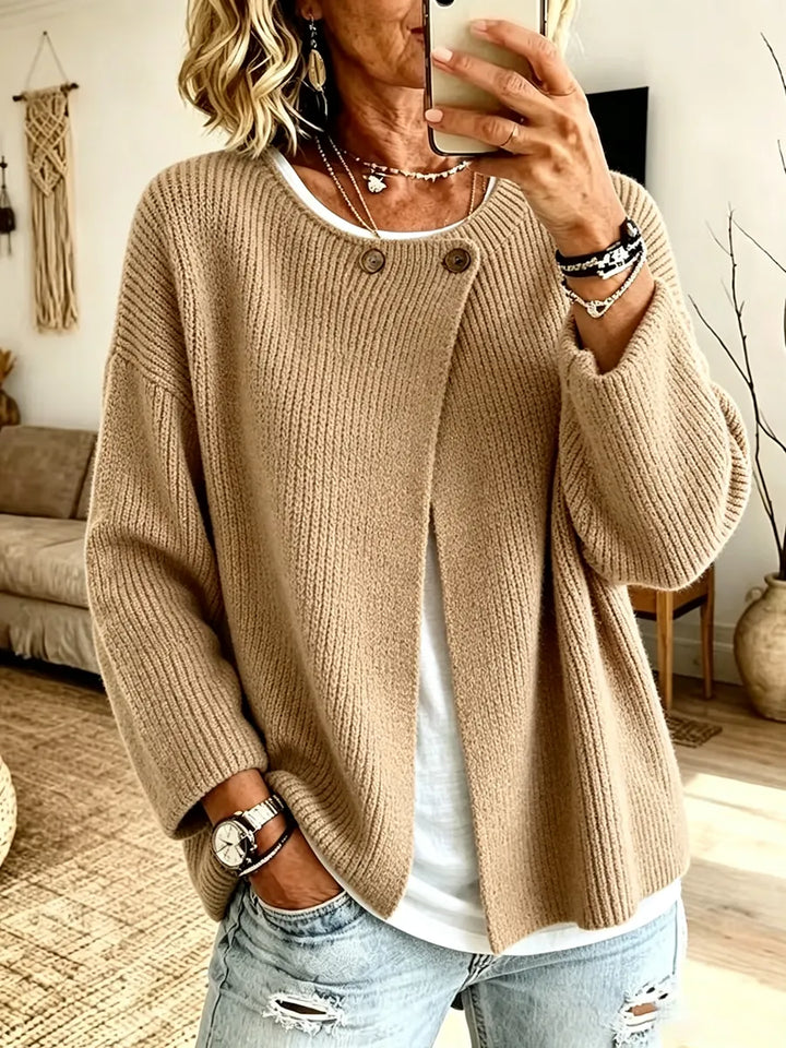 Marisis - Ribbed Knit Cardigan With an Asymmetric Cut