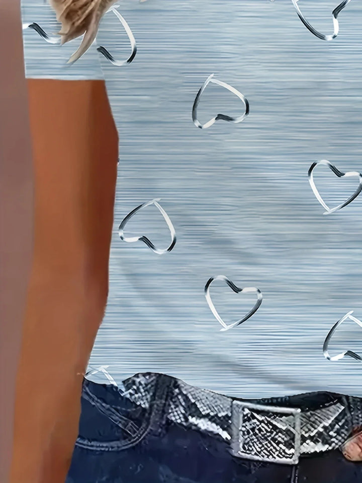 Emlyn - Fashionable V-neck And Heart Print Top