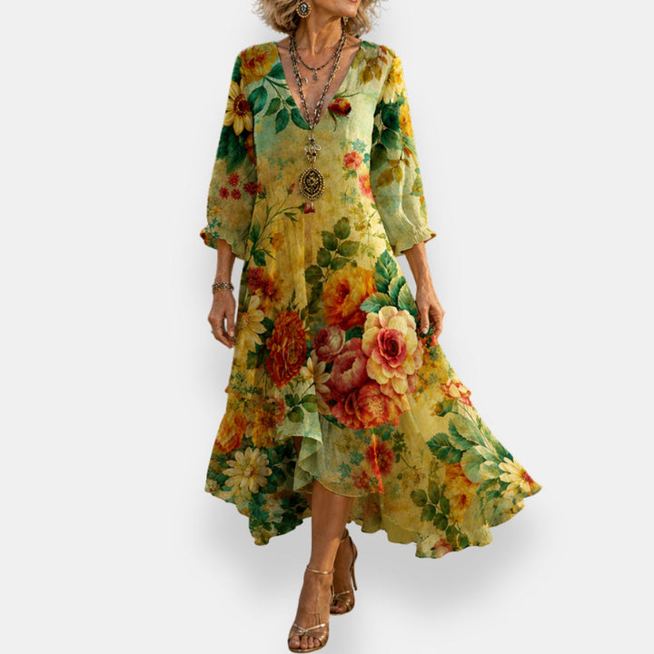Emila - Flowy Floral Dress With V-neck