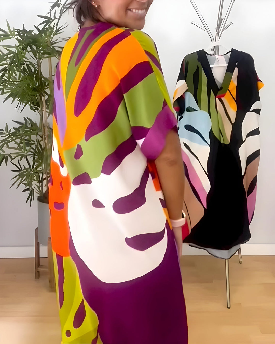 Madeline - Colorful Casual Dress With V-Neck