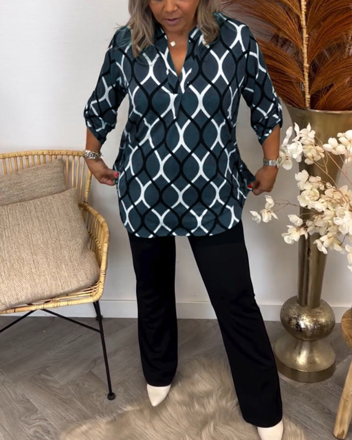 Alyce - Casual Long Sleeve Blouse With Pattern
