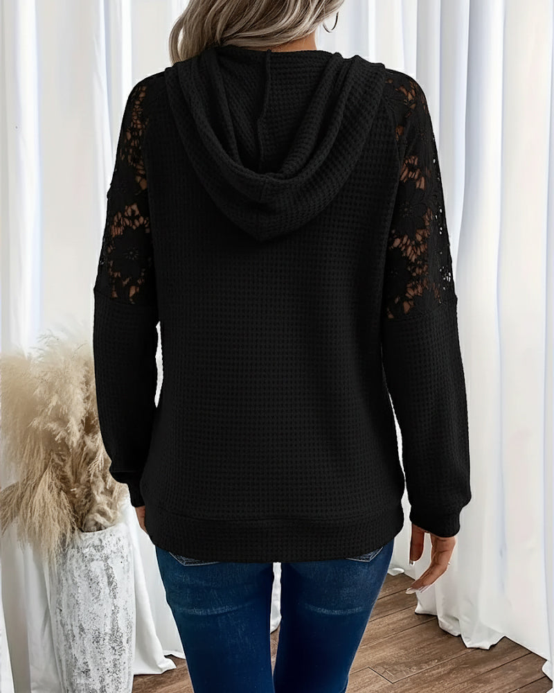 Laessa - Floral Laced Hoodie With Front Pocket