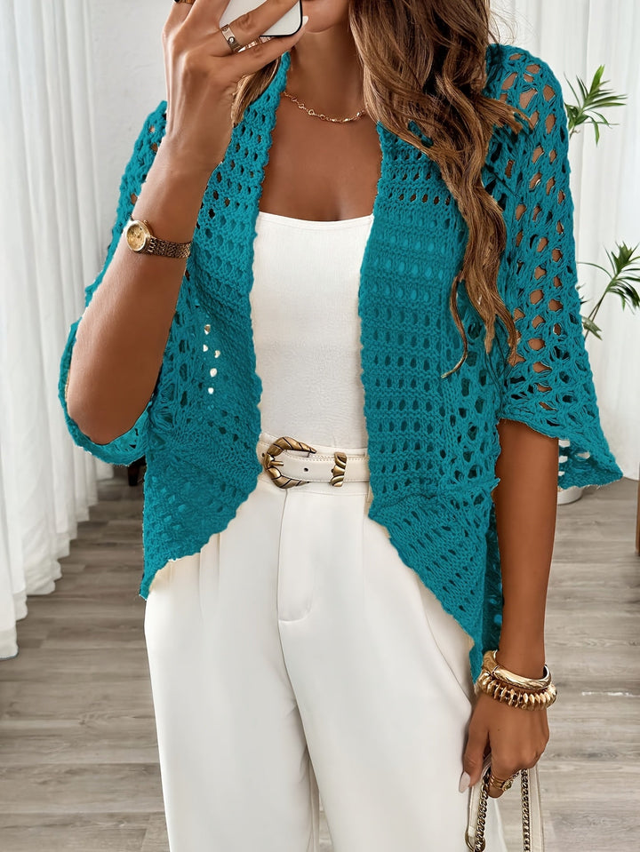Etleva - Elegant Hollow Cardigan With Batwing Sleeves