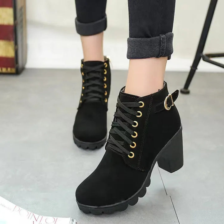 Dahliauta - Lace-Up Ankle Boots with Block Heels