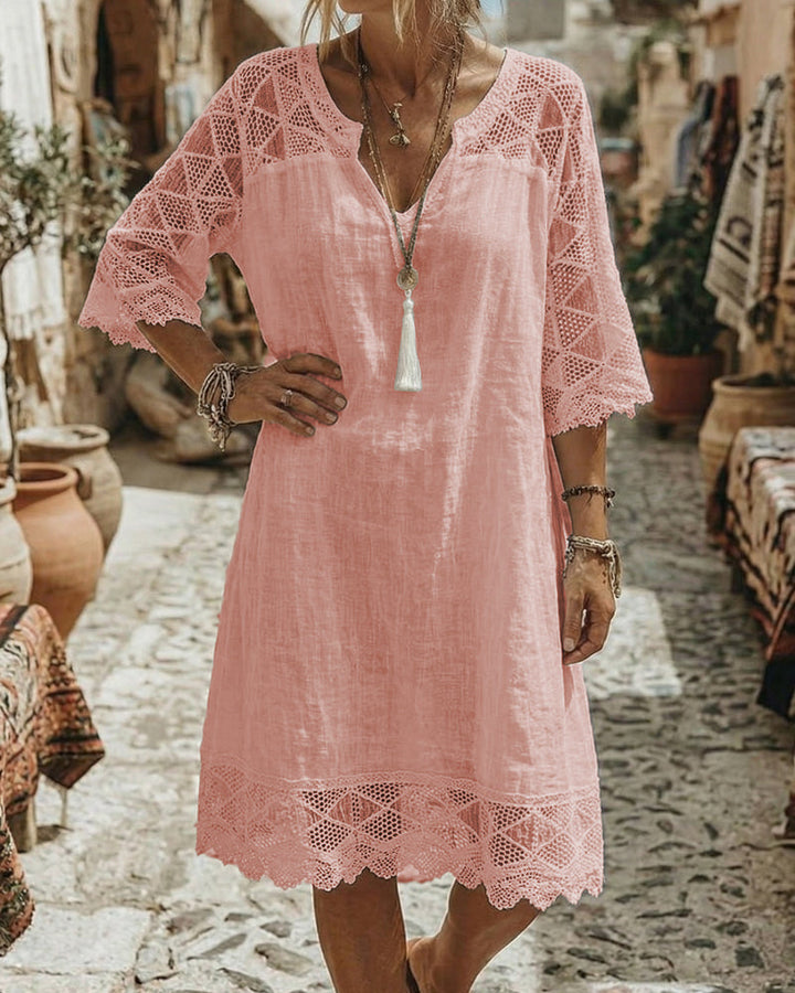 Kilina - V-neck Lace Patchwork Dress