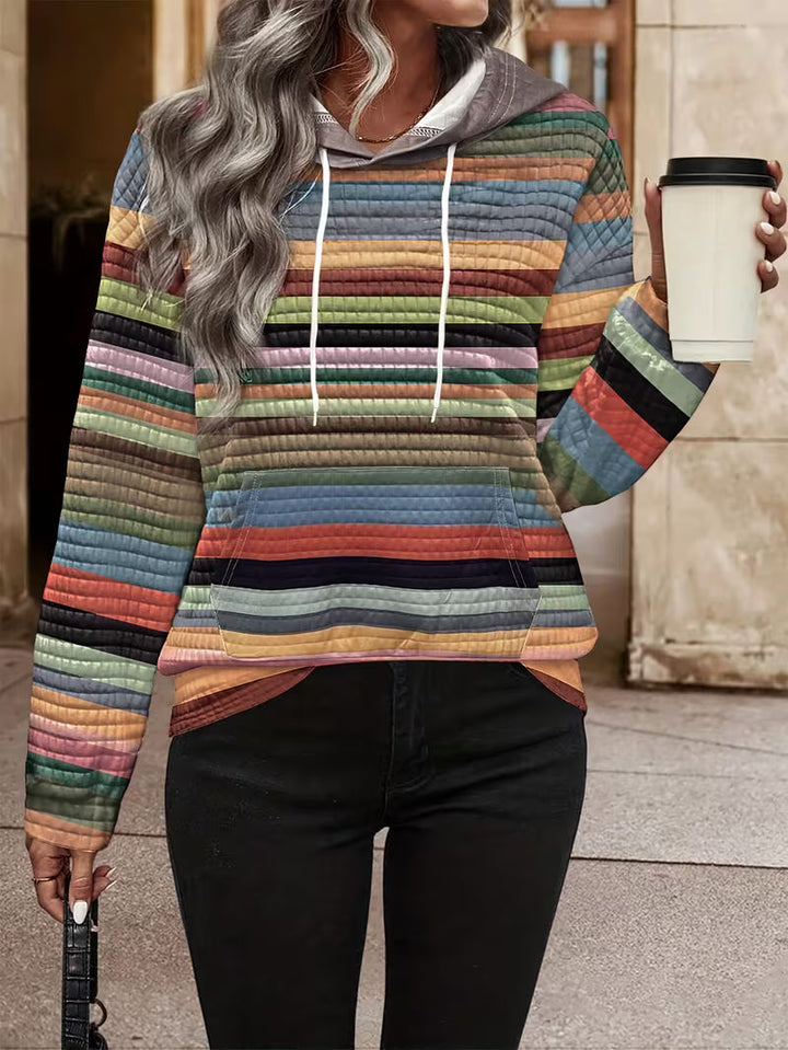 Elysavova - Striped Print Hooded Sweatshirt