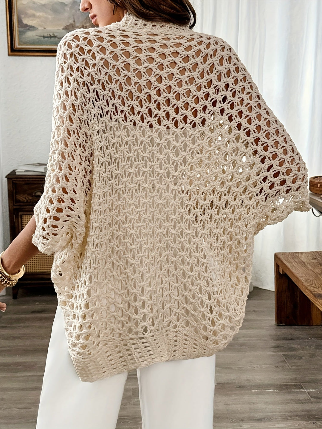 Etleva - Elegant Hollow Cardigan With Batwing Sleeves