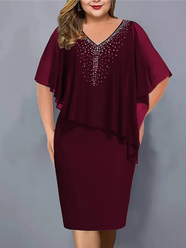 Kasiani - Rhinestone-Embellished Chiffon V-Neck Dress