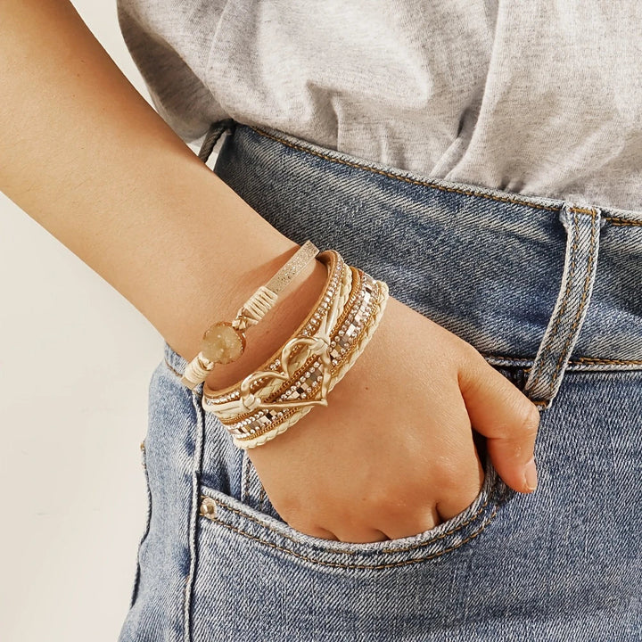 Joely - Multi Layer Leather Bracelet With Heart Design
