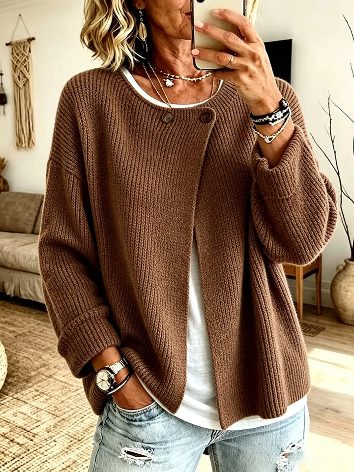 Marisis - Ribbed Knit Cardigan With an Asymmetric Cut