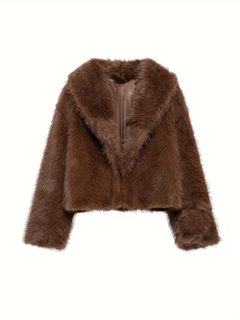 Gisenna - Faux Fur Oversized Cropped Lapel Jacket