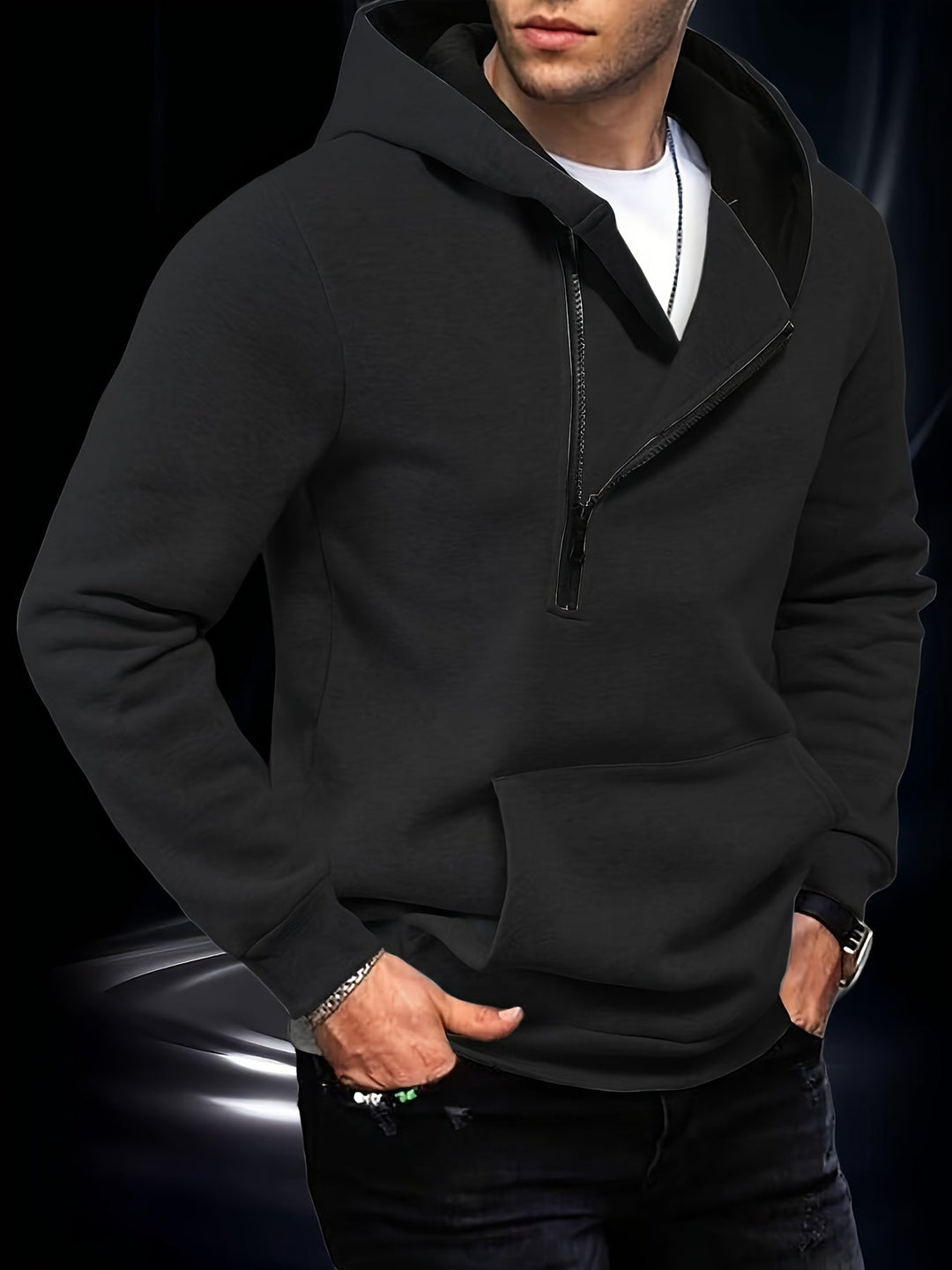 Auratrace - Long Sleeve Hooded Sweatshirt With Half-Zip