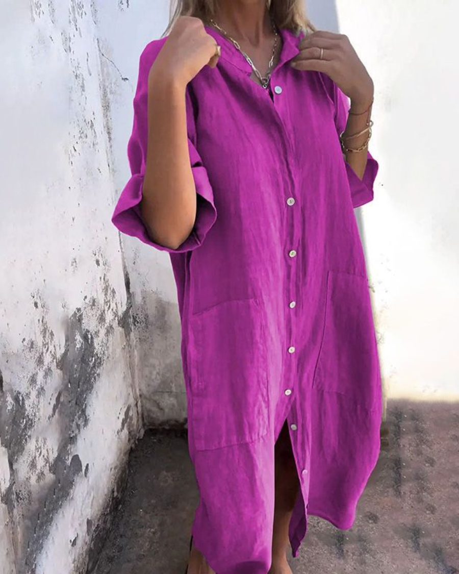 Areti - Elegant Short Sleeve Shirt Dress