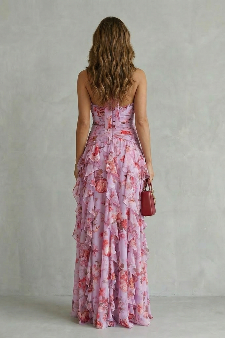 Eliora - Floral Cascade Halter Maxi Dress