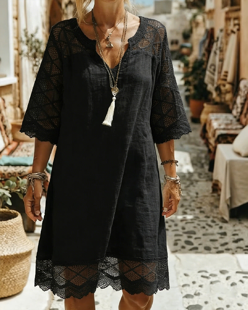Kilina - V-neck Lace Patchwork Dress