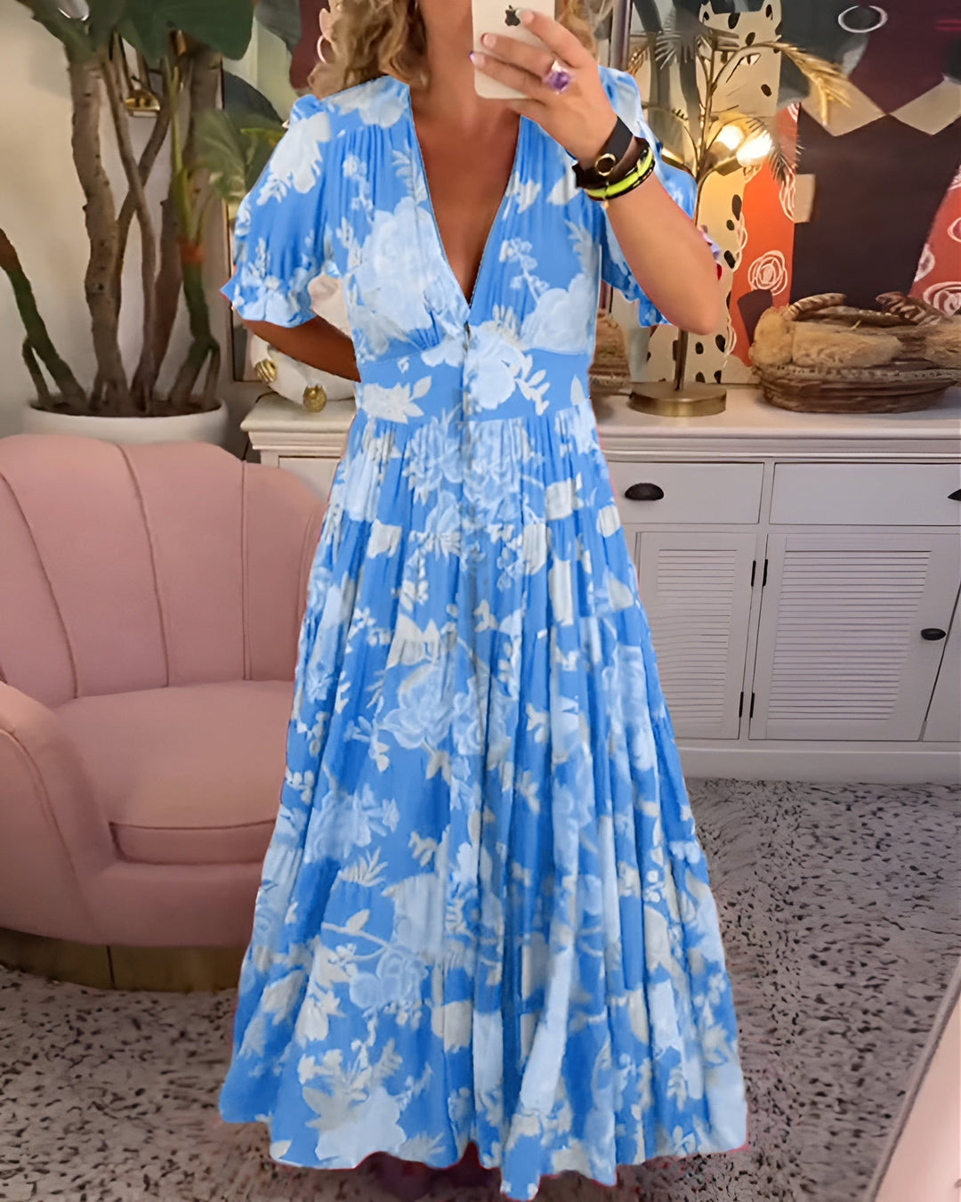 Kaela - Floral Print V-neck Pocket Dress