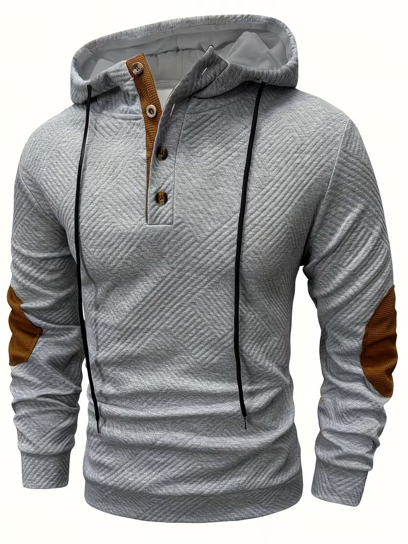 Bertax - Textured Hooded Sweatshirt with Contrast Elbow Patches