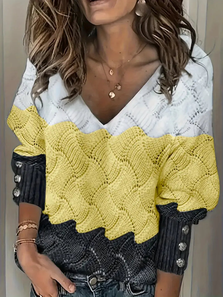 Renilda - Elegant V-Neck Knitted Sweater