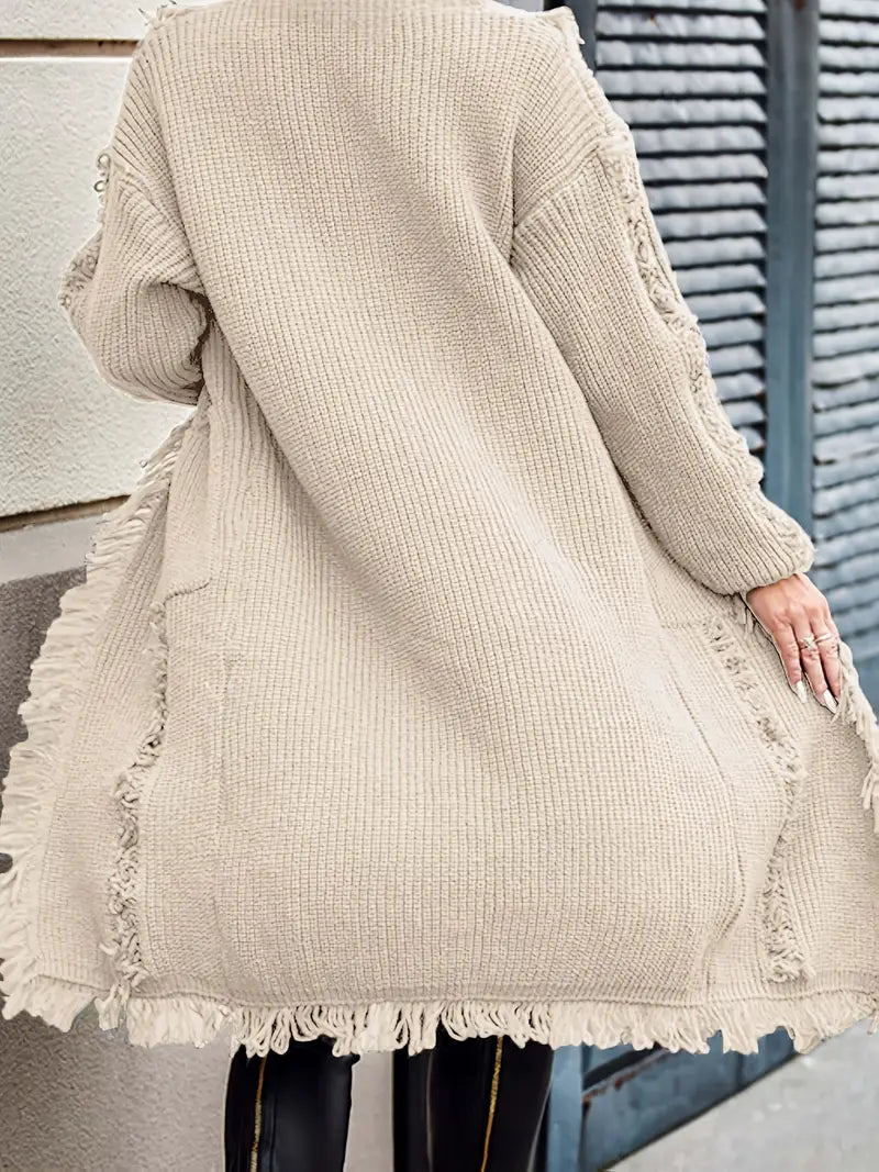 Ramziya - Elegant Long Tassel Cardigan With Pocket