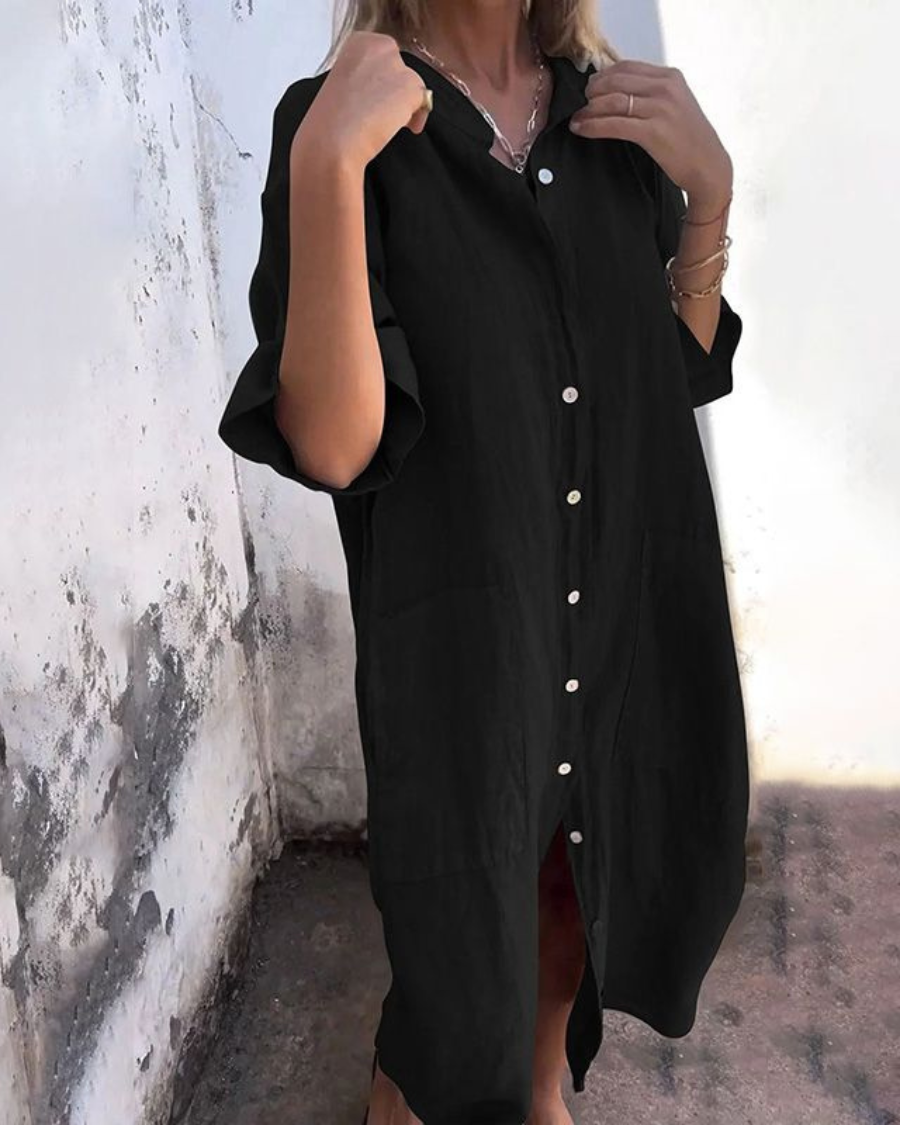 Areti - Elegant Short Sleeve Shirt Dress
