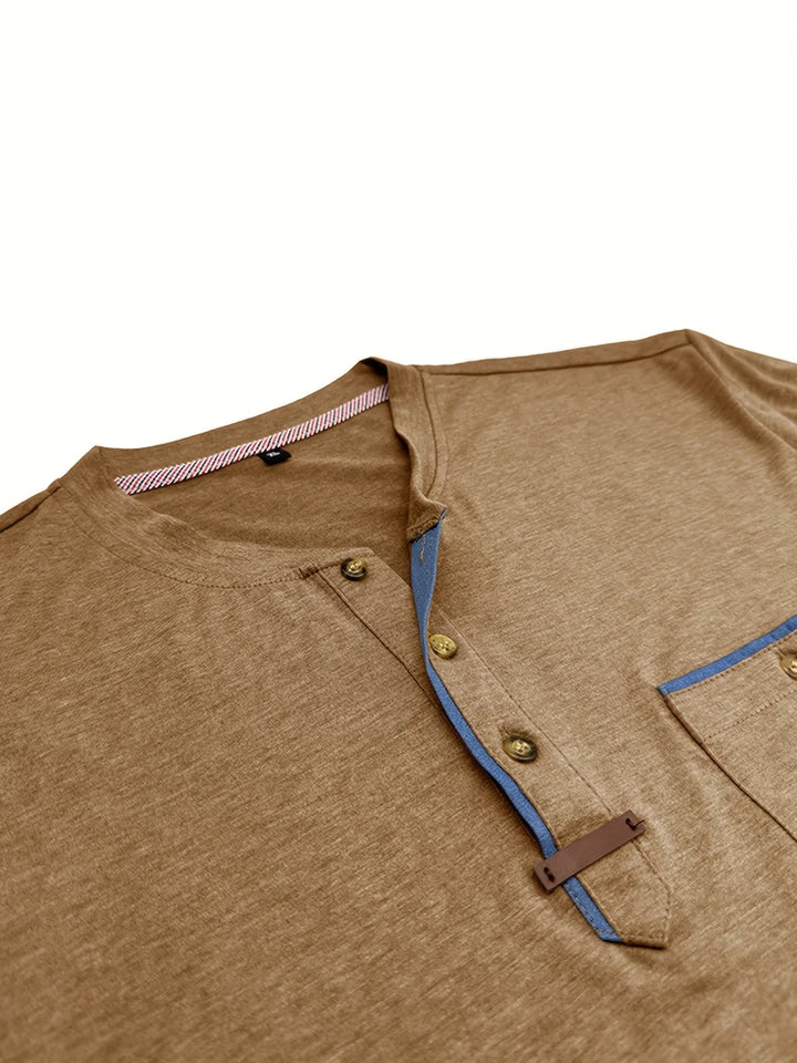 Saxon - Elegant Round Neck T Shirt With Pocket