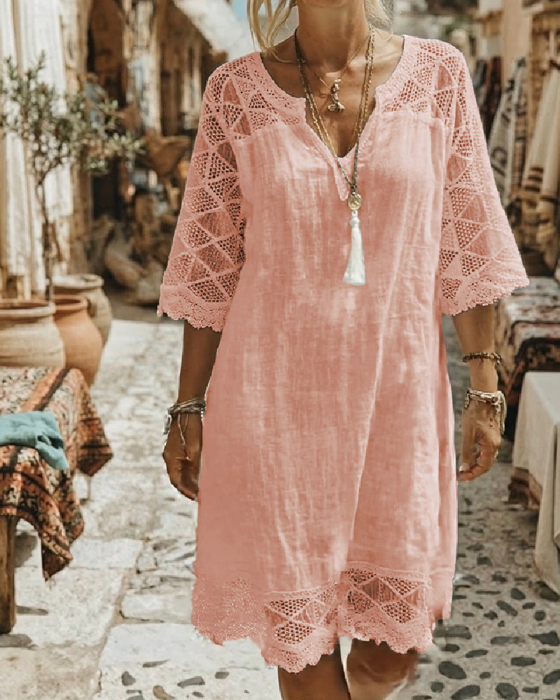 Kilina - V-neck Lace Patchwork Dress