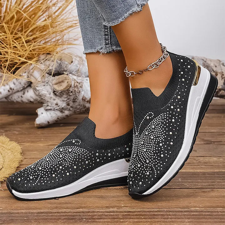 Josia - Rhinestone Butterfly Pattern Slip-on Sneakers
