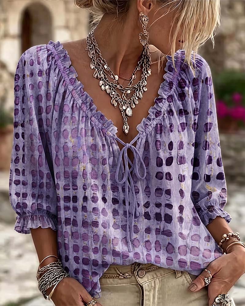 Kesney - Polka Dot Blouse With Laces