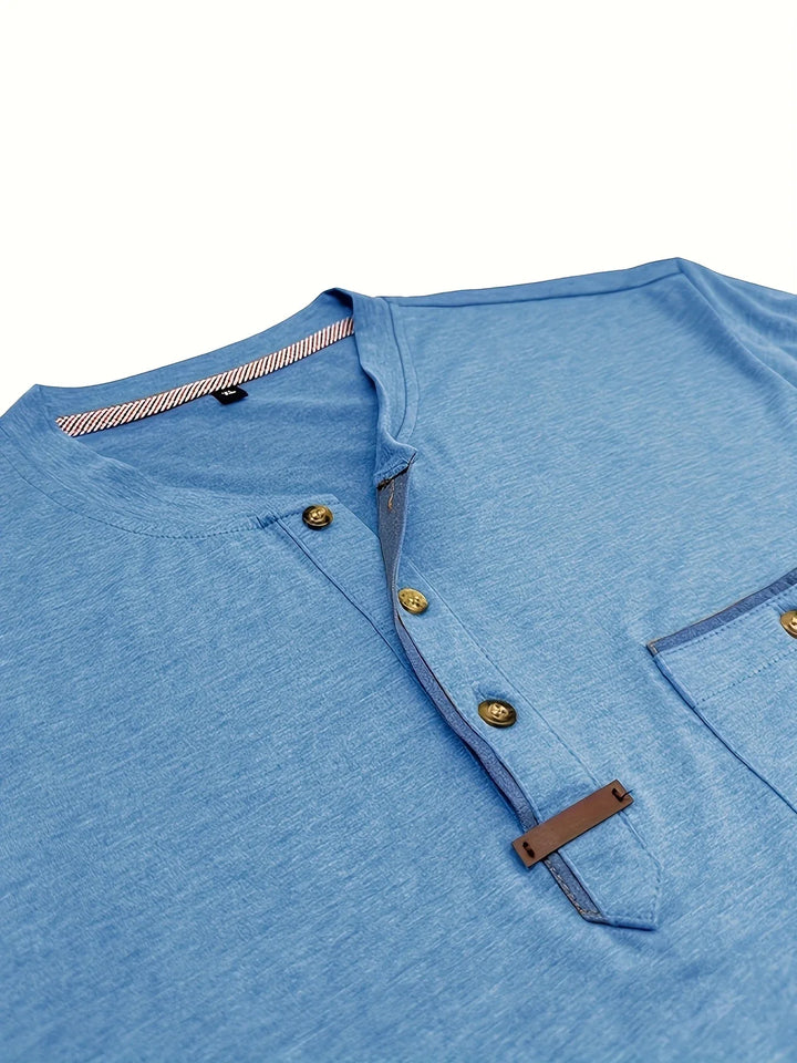 Saxon - Elegant Round Neck T Shirt With Pocket