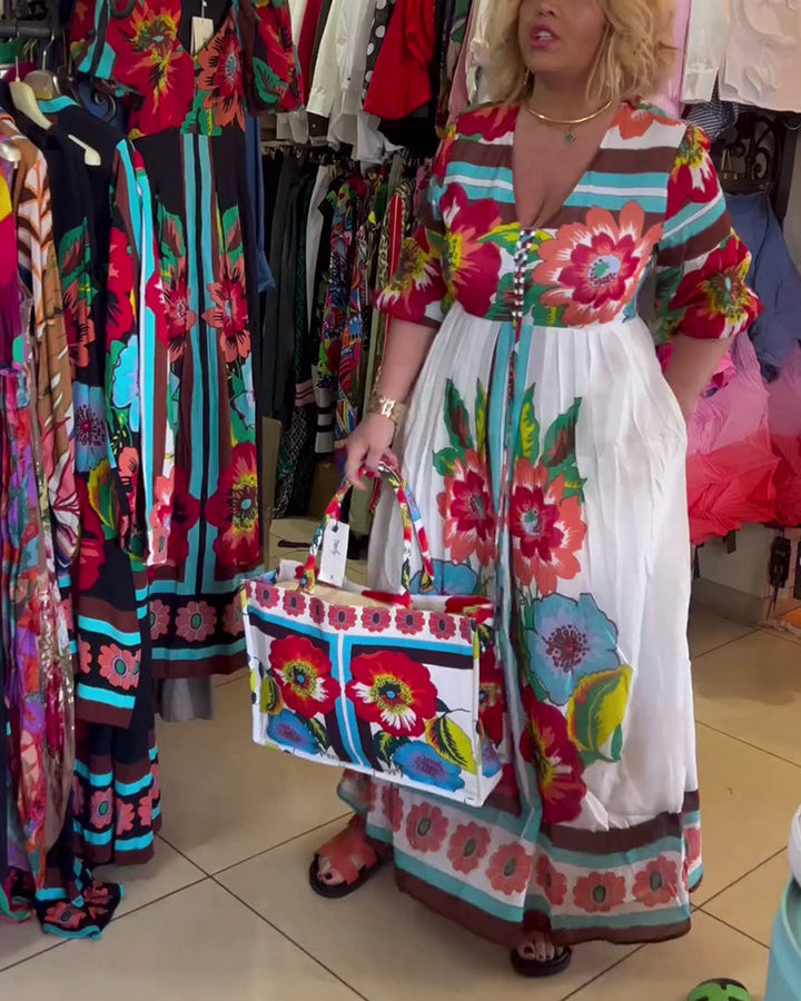 Nerijaa - Deep V-neck Floral Dress