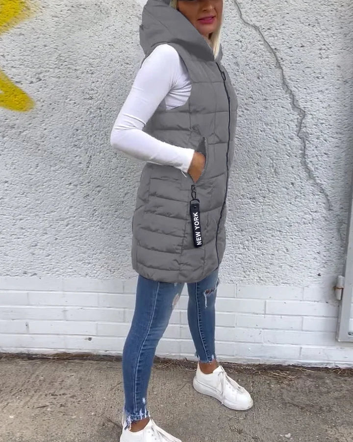 Laruna - Sleeveless Padded Coat With Zipper