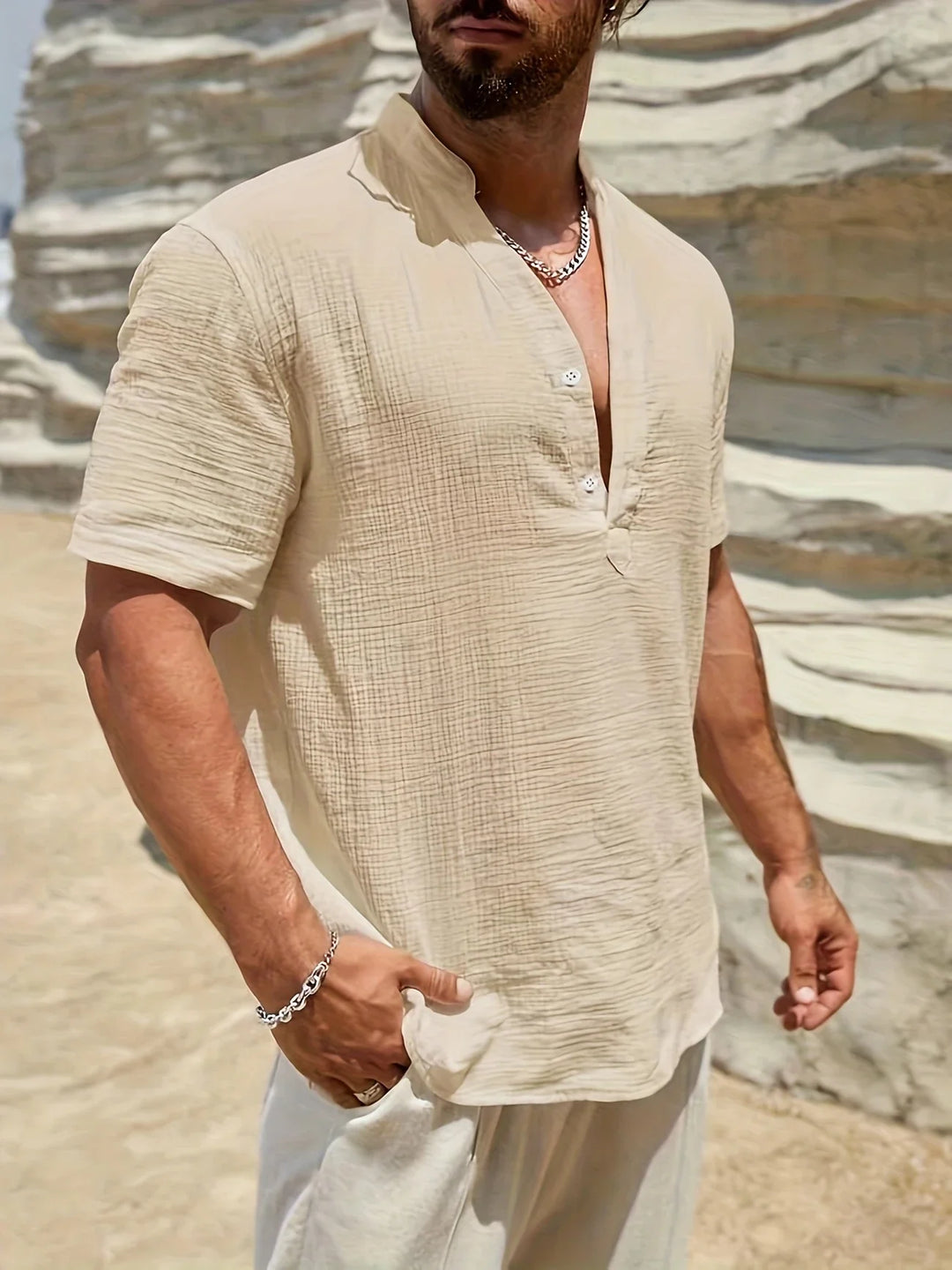 Sancho - Elegant Summer Shirt With Stand Collar
