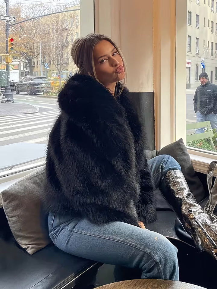Gisenna - Faux Fur Oversized Cropped Lapel Jacket