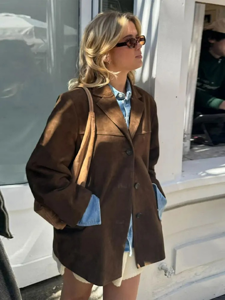Ronia – Oversized Suede Button Up Jacket