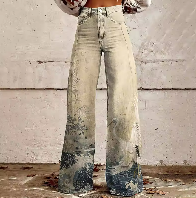 Mailin - Wide Leg Flare Print Pants