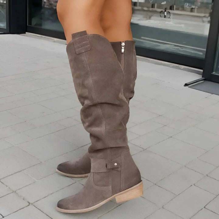Kimara - Leather Knee High Boots With Side Zipper