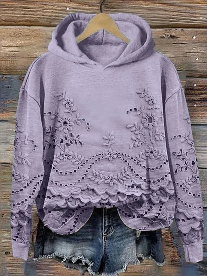 Leenja - Casual Textured Floral Hoodie