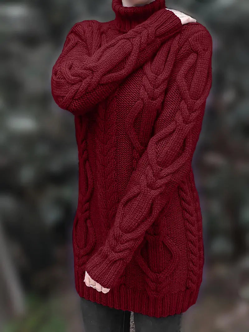 Narda - Chunky Cable Knitted Turtleneck Dress