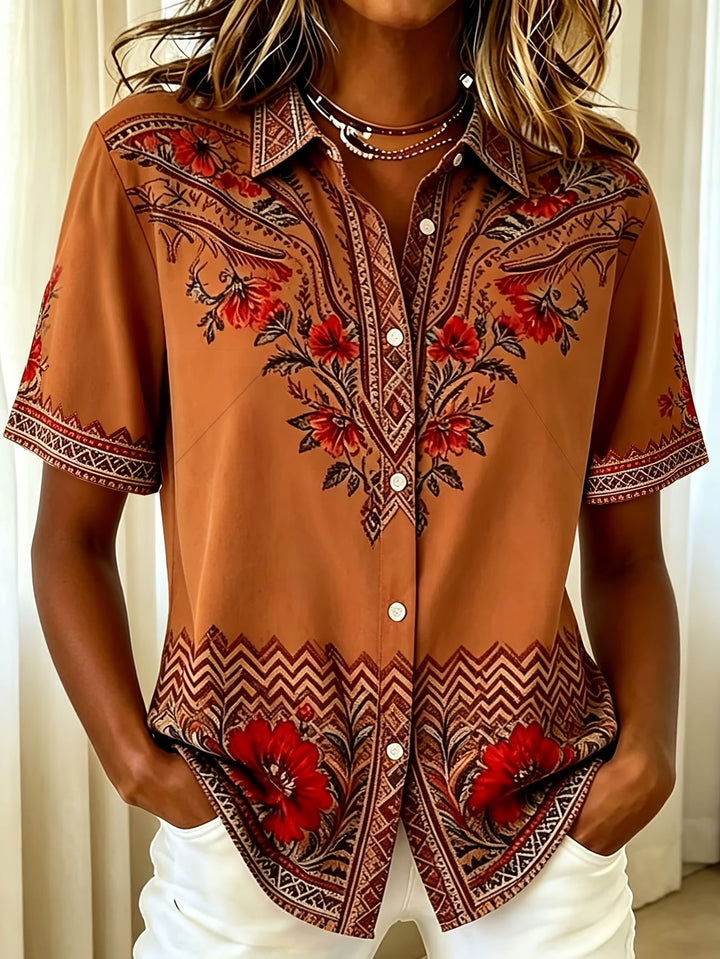 Marcelena - Casual Button Up Short Sleeve Shirt