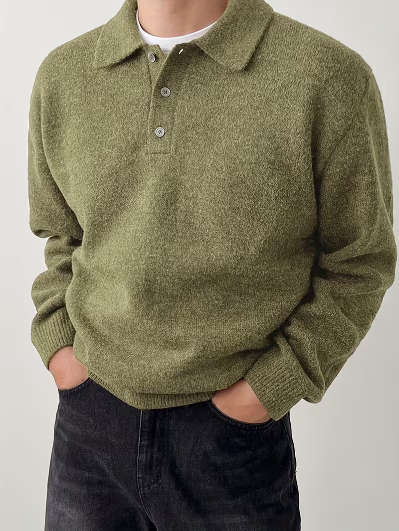 Pascmund - Long Sleeve Button Up Knit Sweater